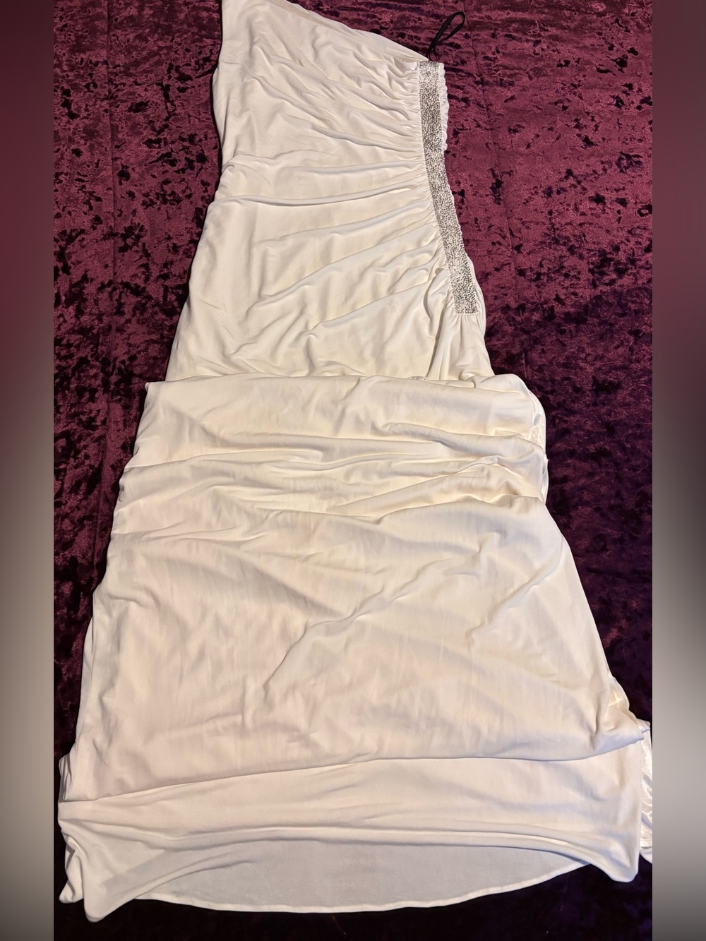 Laundry By Shelli Segal cream One-Shoulder Beaded Evening Gown - Picture 7 of 10